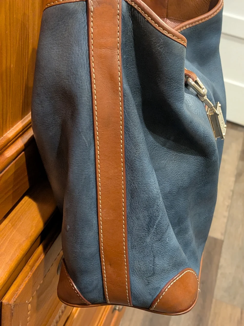 Dooney & Bourke Blue and Brown Leather Hobo Bag